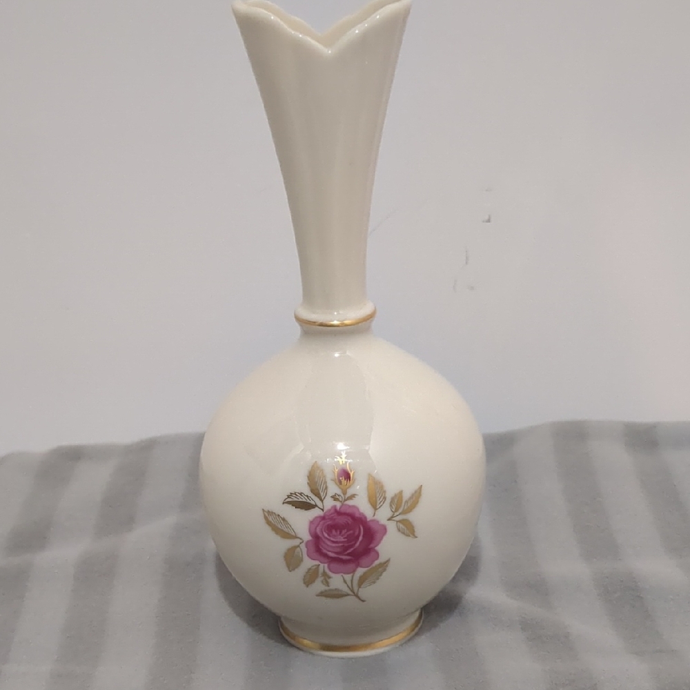 Lenox Cream Vase with Pink and Gold Floral Design